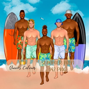 Zomer mannen clipart, zwarte man clipart, surfen clipart, mannelijke clipart, zomertijd clipart, strand mannen clipart, vakantie clipart.