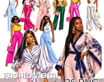 Fashionista Summer Png Bundle, Chic Black Woman Clipart, Glam Summer Afro Png, Melanin Queen Png.