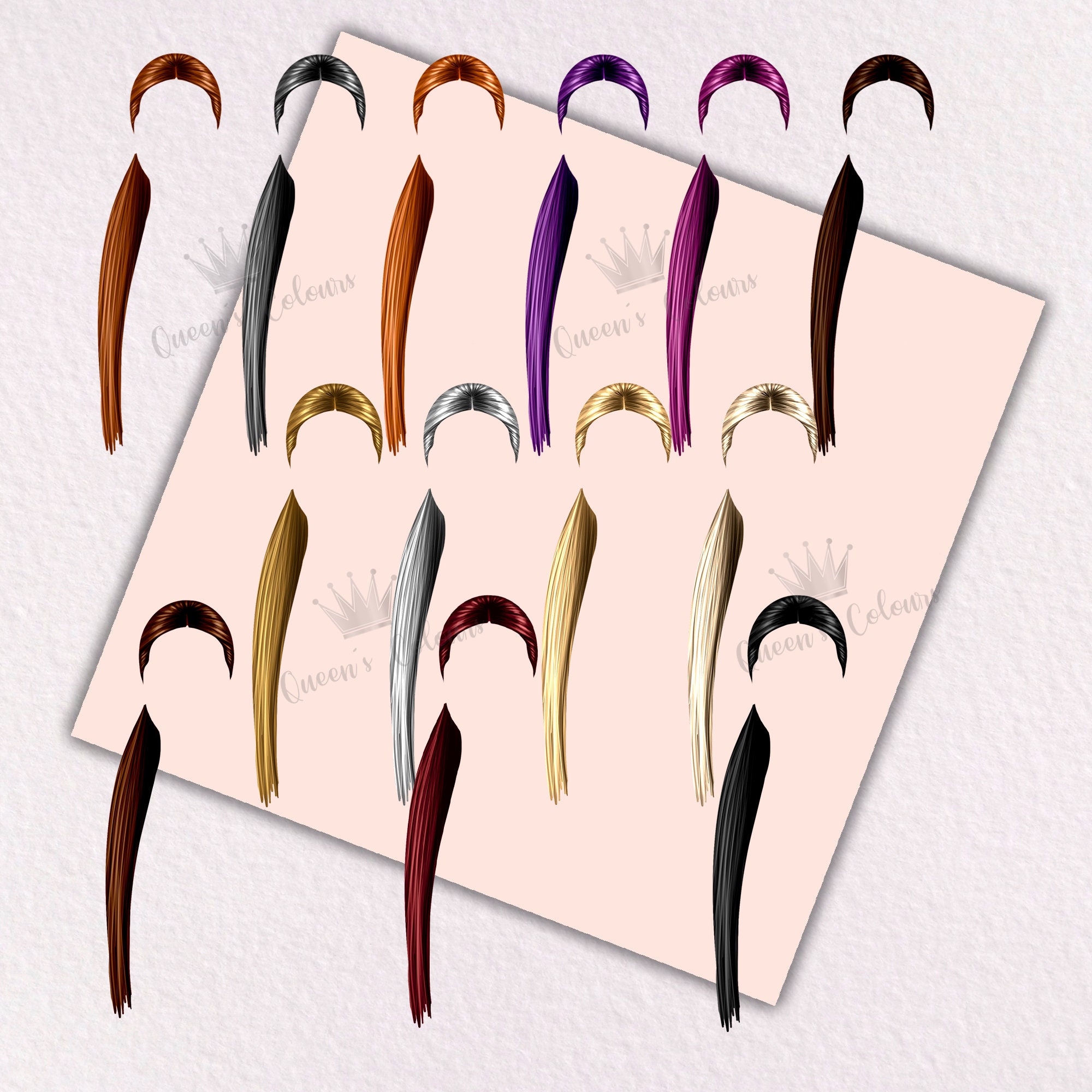 Front Hair Clipart, Long Hair Clipart, Hair Set Clipart, Hair Logo