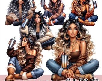 Latina Girl Clipart, Cozy Fall Latina Png, Autumn Woman Png, Chicana Clipart, Hispanic Girl Clipart, Chicana Chila Png, Fashion Latina Woman