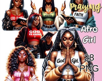 Praying Black Woman Clipart, Blessed Girl Clipart, Christian Clip Art, Faith Woman Clipart, Bible Woman Png, Religious Girl Png.