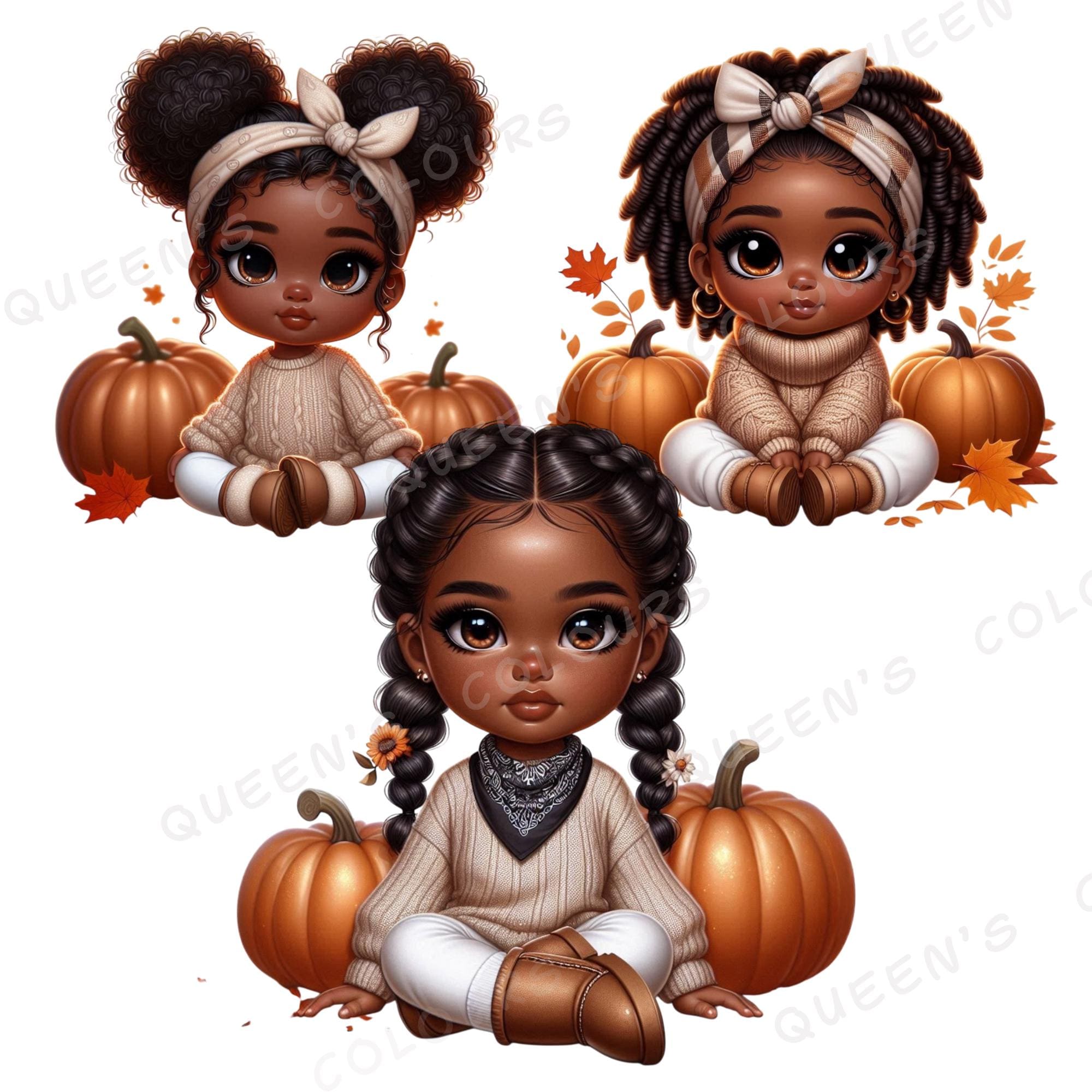 Autumn Black Chibi Baby Png, Cozy Fall Chibi Afro Girl Clipart, Cute ...