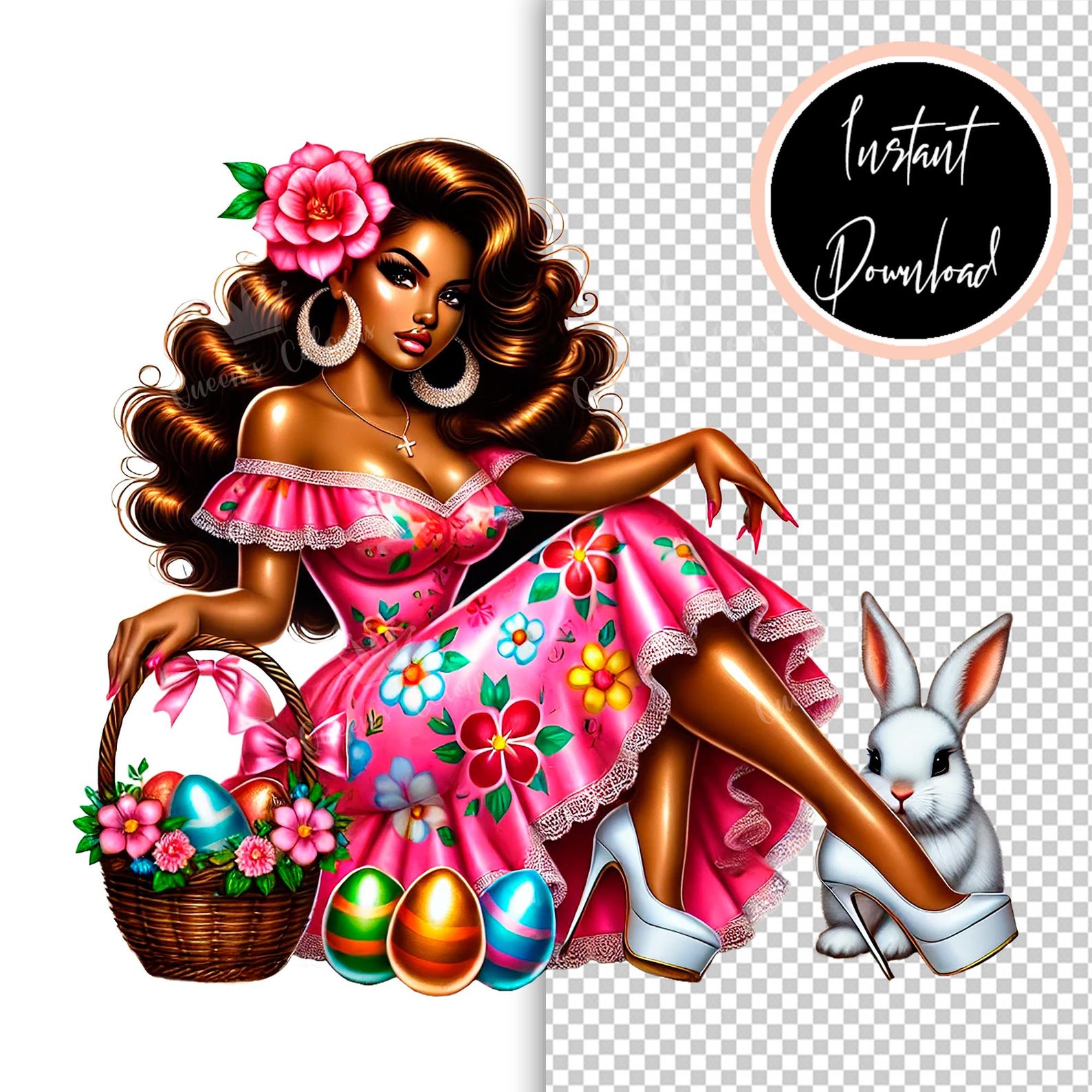 Hispanic Easter Easter Latina Clipart, Chicana Easter Png, Hispanic Easter Girl, Happy ...