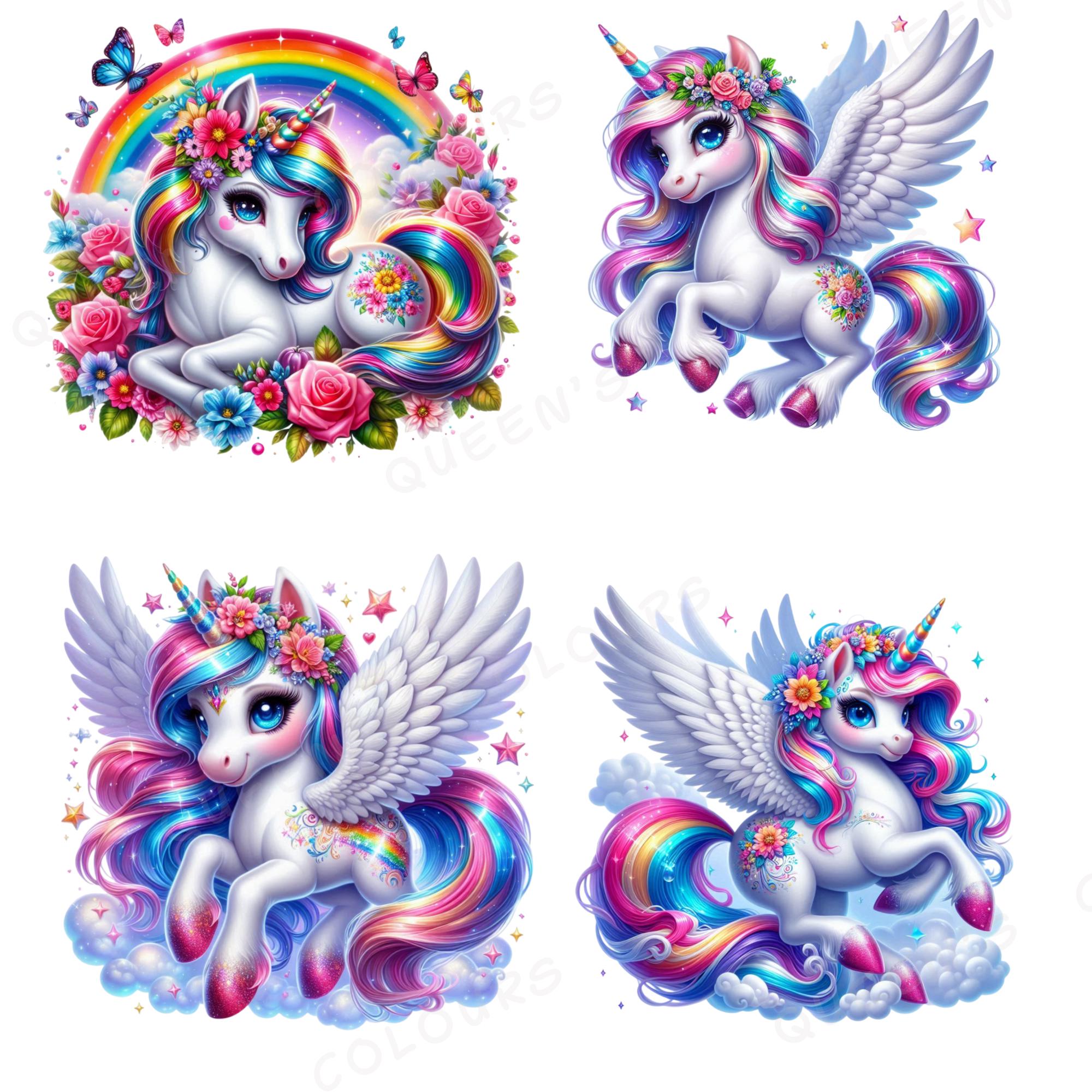 Cute Watercolor Baby Unicorn Clipart Bundle, 23 Png Rainbow Floral ...