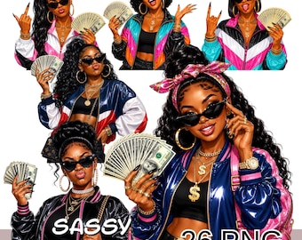 Sassy Millionaire Black Woman Png Bundle, Boss Babe Clipart, Money Queen Clipart, Fashion Girl Png, Digital Download, Boss Babe Money