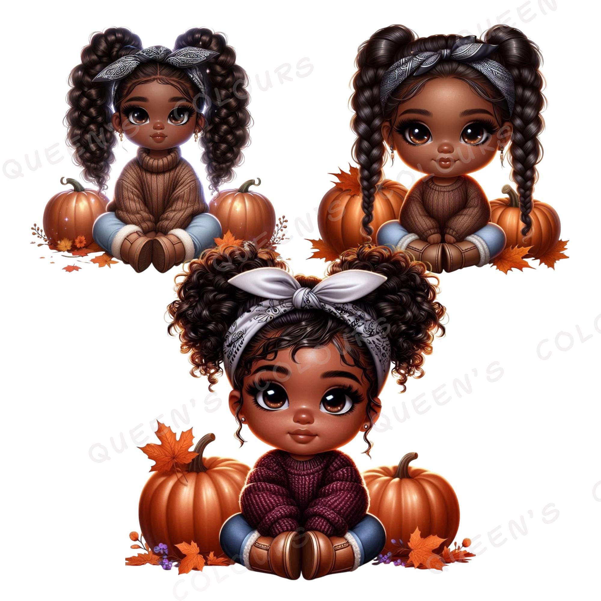 Cozy Fall Black Chibi Baby Clipart, Autumn Chibi Baby Png, Cute Chibi ...