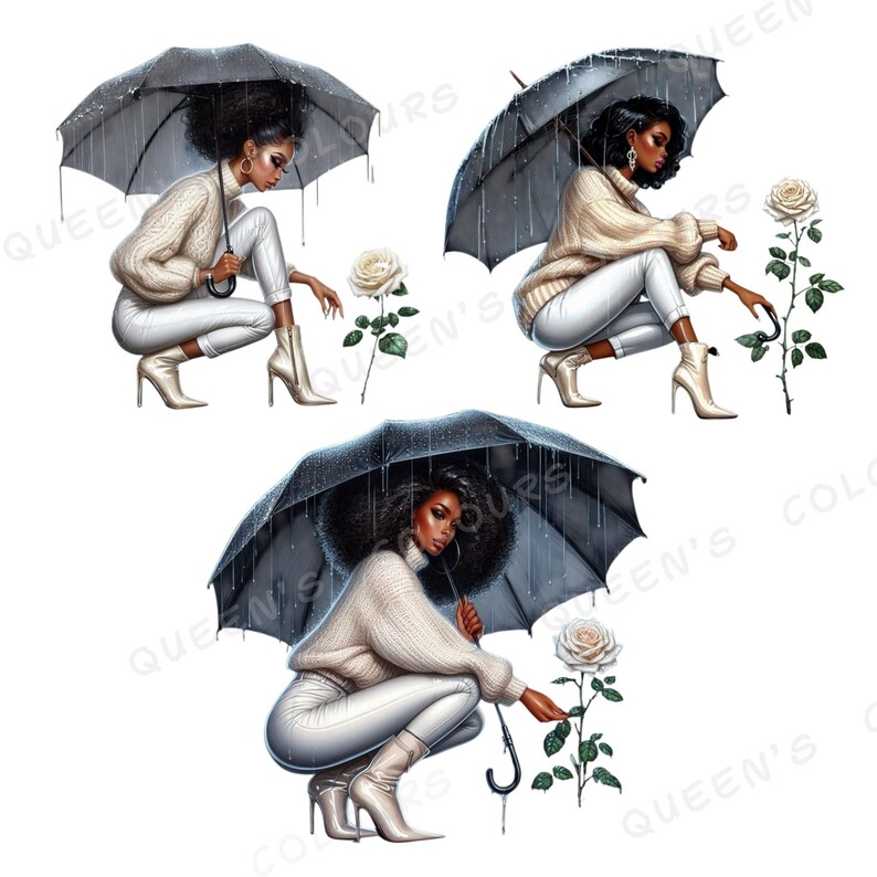 Beautiful Black Woman and Rose Png, Afro Girl With Umbrella Png, Black ...