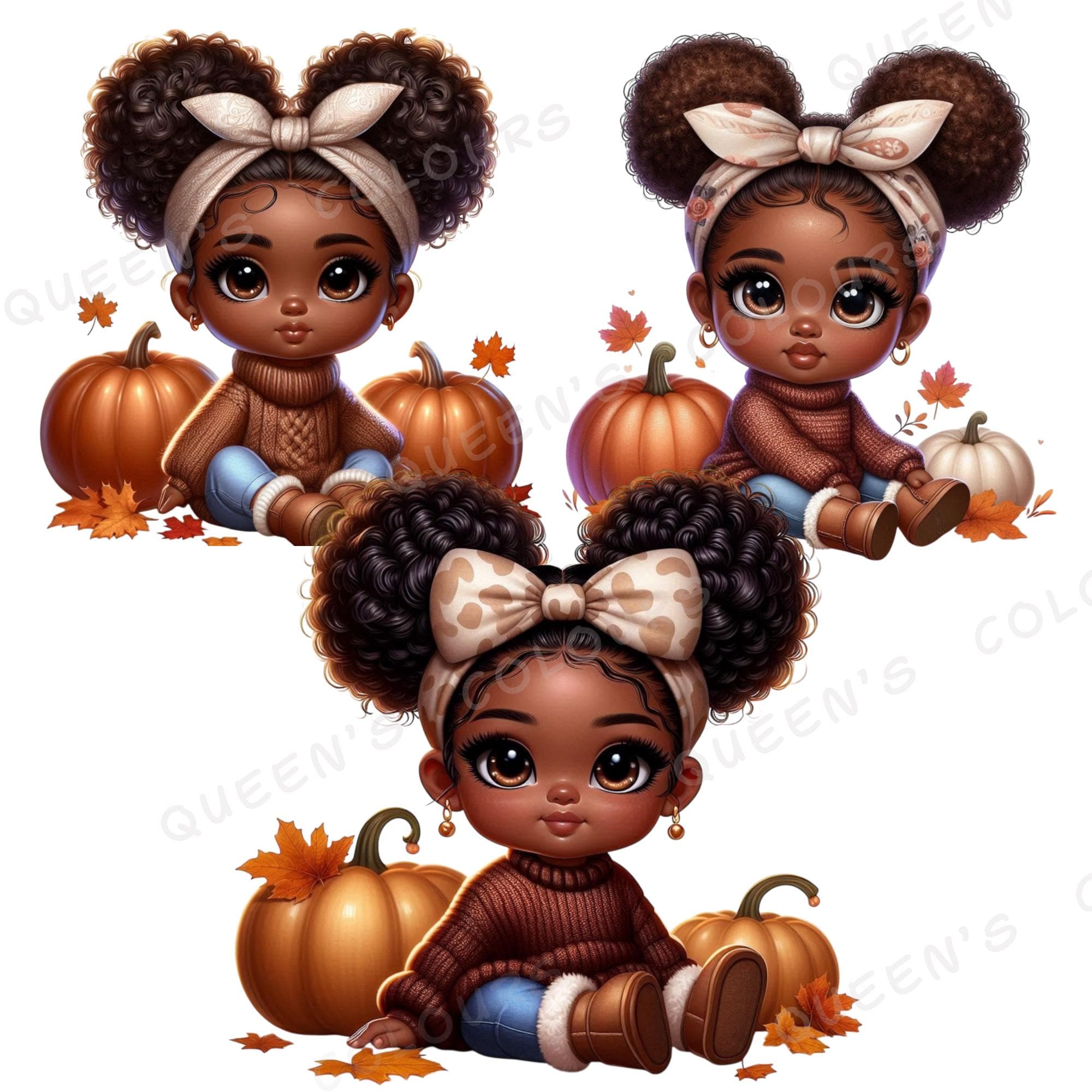 Cozy Fall Black Chibi Baby Clipart, Autumn Chibi Baby Png, Cute Chibi ...