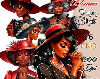 Praying Black Woman Clipart, Church Woman Clipart, Spiritual Black Woman, Black Church Woman PNG, Black Ladies Sublimation, Woman With Bible