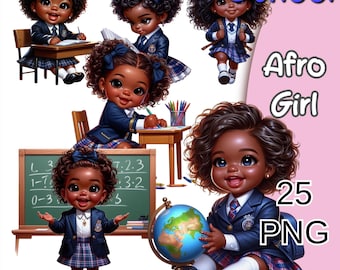 Black School Girls Png, Cute Afro School Girl, Back to School Clipart, Educational Graphics, Black Schoolgirl Clipart, Afro Girl Png.