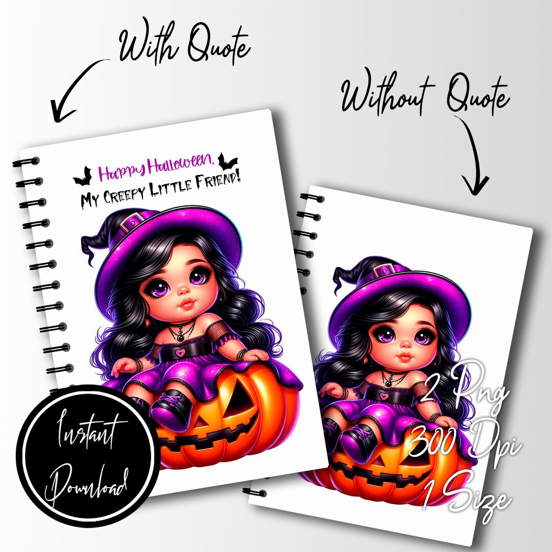 Halloween Printable Chibi Baby Planner Cover, Little Witch Notebook ...