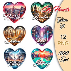 Stadt Herz Clipart Png, berühmte Stadt Clipart Bundle, Stadt Illustrationen, beliebte Sehenswürdigkeiten Clipart, Stadtbild Illustration, Welt Reise Png.