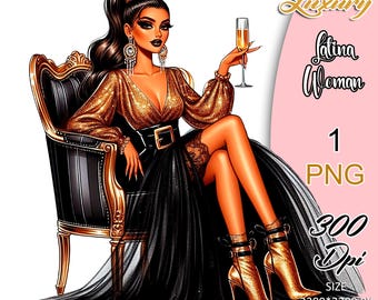 Hot Latina Glam Queen Clipart, Luxury Latina Woman PNG, Latina Girl PNG, Hot Chicana Clipart, Proud Latina PNG, Hispanic Girl Clipart.