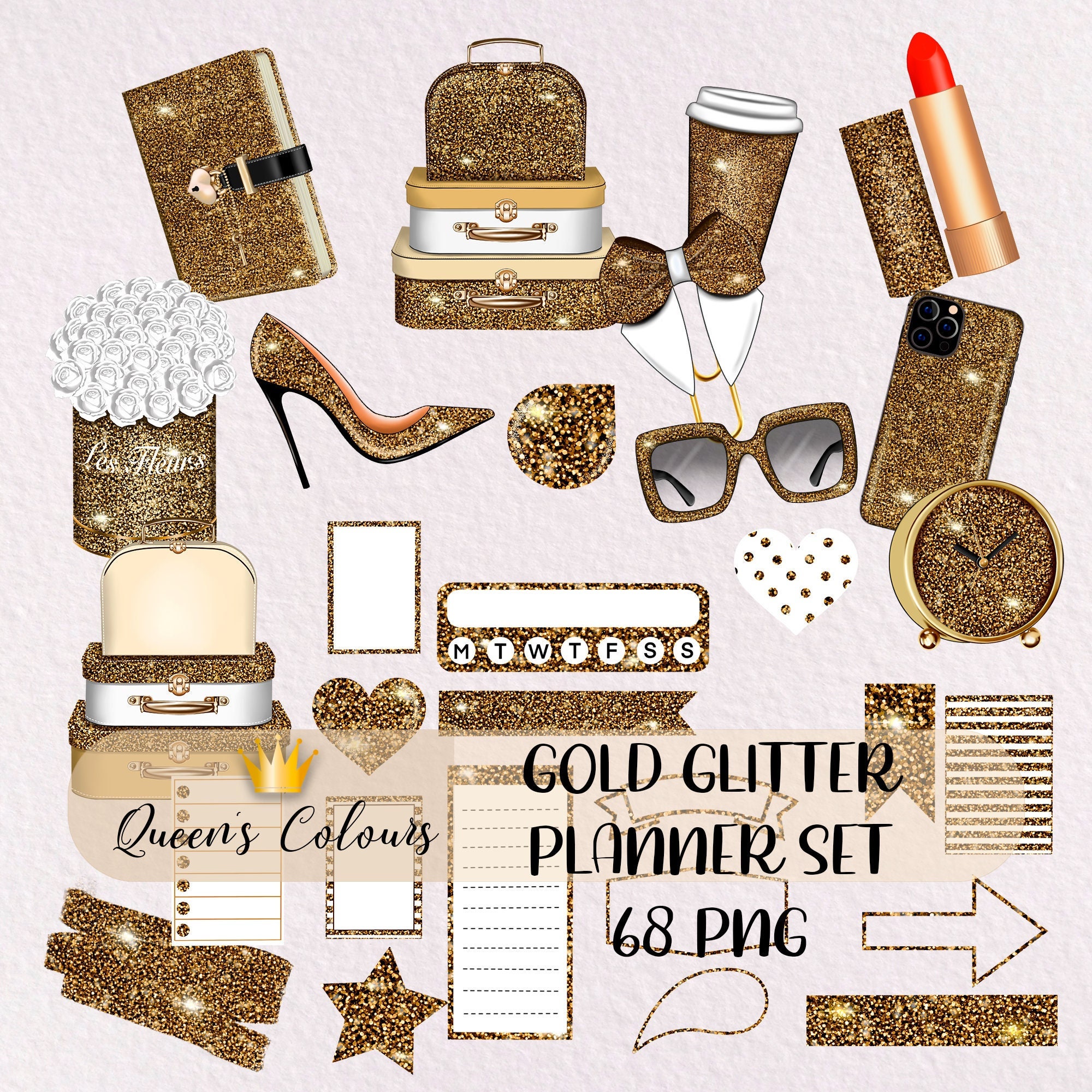 Glitter Planner Set Glitter Planner Clipart Glitter Planner Etsy