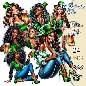 St. Patricks Day Mädchen Clipart, glückliches schwarzes Mädchen Clipart, schwarze Königin Png, Glücksbringer Png, süße afroamerikanische Mädchen, St. Patricks Latein.