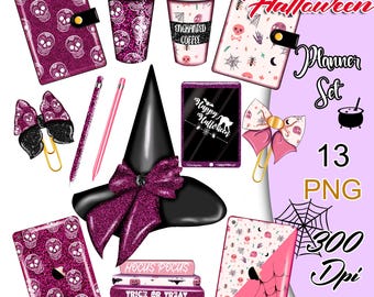 Halloween Planner Clipart Set, Halloween Bundle Stickers, Halloween Planner Stickers,  Halloween Stationery Clipart, Skull Clipart.