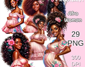 Clipart femme noire enceinte, Png fête des mères, clipart maternité, clipart mère, clipart grossesse, clipart femme enceinte afro.