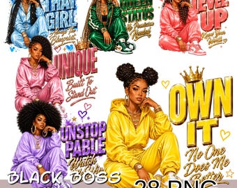 Black Woman Clipart Bundle, Black Boss Girl Png, Melanin Queen, Empowerment Black Girl, Queen Vibes Png.