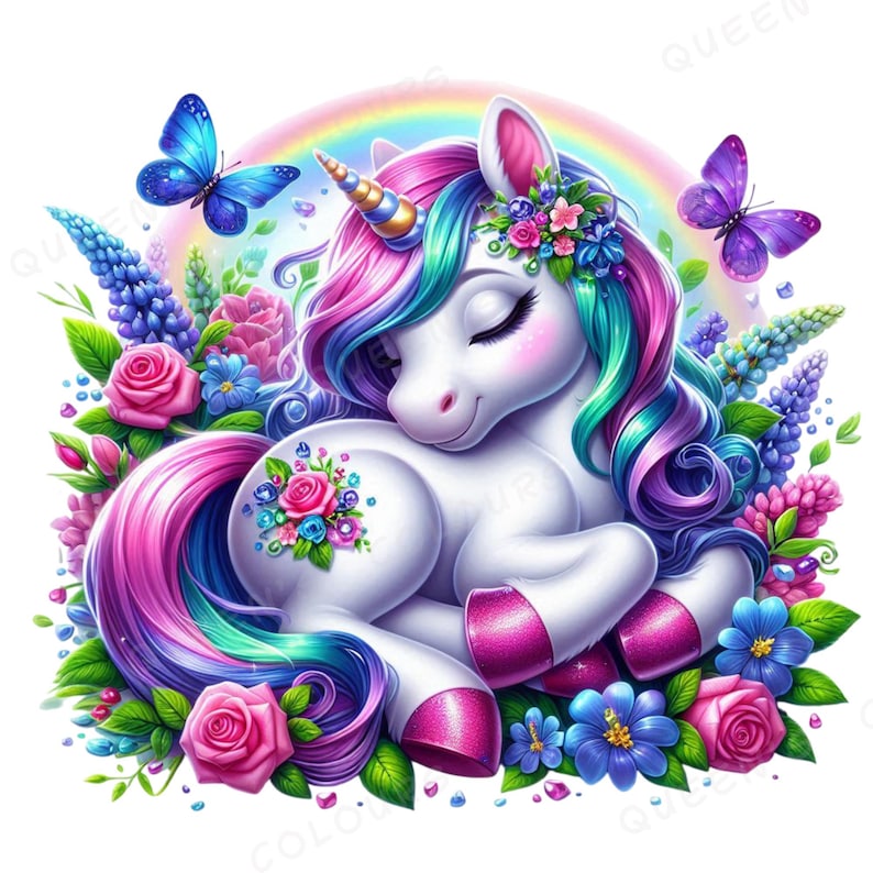 Cute Watercolor Baby Unicorn Clipart Bundle, 23 Png Rainbow Floral ...