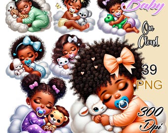 Afro Babies Clipart, Cute Sleeping Babies Clipart, Sleeping Kid Clipart, Black Baby Bundle, Clipart Little Girl Sleeping, Cute Black Kid.