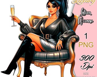 Latina Glamorous Woman Clipart, Luxury Latina Sitting On Chair PNG, Fashion Latina Babe Clipart, 1 PNG, Fashion Hispanic Girl Sticker