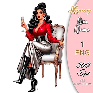 Latina Glam Queen Clipart, Party Latina Woman PNG, Glam Latina Clipart, Hispanic Girl Clipart, Latina Girl PNG, Latinx Girl Stickers.