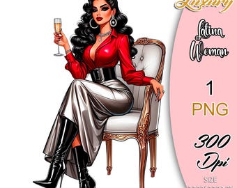 Clipart Latina Glam Queen, Party Latina Woman PNG, Clipart Glam Latina, Clipart Hispanic Girl, Latina Girl PNG, Naklejki Latinx Girl.