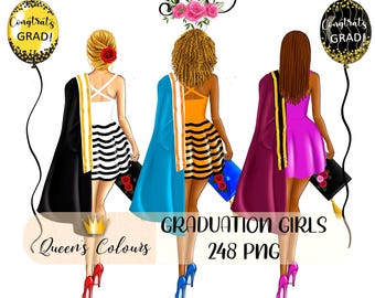 Graduation Girls Clipart, College Senior Clipart, Graduating Girls Planner Stickers, Last Day Clipart, Graduating Girl Clipart, Graduation.