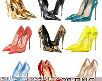 Fashion Designer Shoes Png Bundle, Luxury Stiletto Heels Clipart Collection, High Heel Fashion Clipart Set.