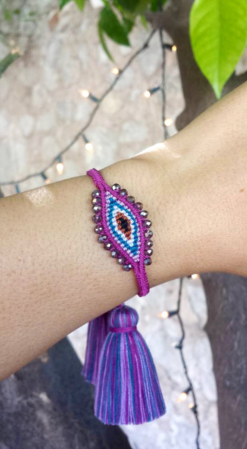 Macrame Evil Eye BraceletTurkish Evil Eye BraceletBoho Woven BraceletMicro Macrame BraceletEye JewelryBoho Evil Eye Tassel Bracelet