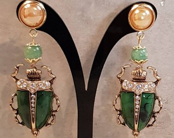 Boucles d/'Oreilles Clips Fleur Rose Feuille Vert Rouge Soirée Mariage Cadeau