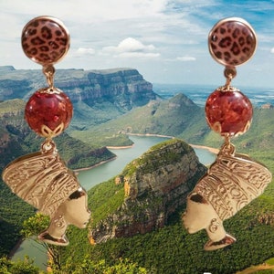 PROMOTION: Boucles d&#39;oreilles, Afrique, visage, profil, gris, or, féminin, précieux.