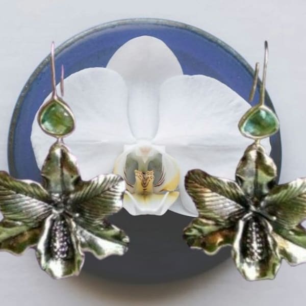 Boucles d'oreilles, hibiscus, fleurs, argent, bleu, aigue marine, original.