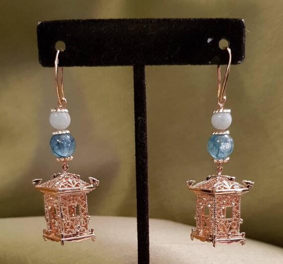 PRICE REDUCED Earrings Asia Kiosk Gold Pavilion Filigree Etsy