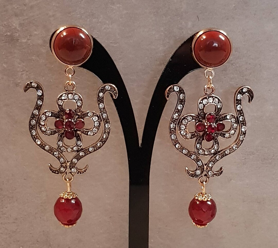 Boucles d'oreilles original rouge doré bordeaux - Etsy France