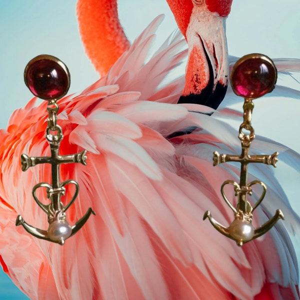 PROMOTION EXCEPTIONNELLE: Boucles d'oreilles, croix, camarguaise, pierres précieuses, perles véritables, plaqué or 750, Occitane.