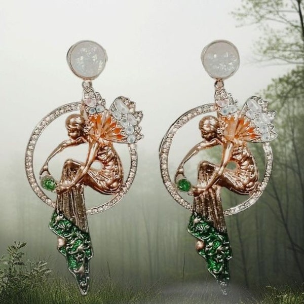 Boucles d'oreilles, original, Art Déco, doré, perles, multicolore, créoles, femme, Soirée, fêtes, cadeau.