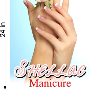 May include: A close-up of two hands with French manicures holding a pink rose. The text "Shellac Manicure" is at the bottom of the image.