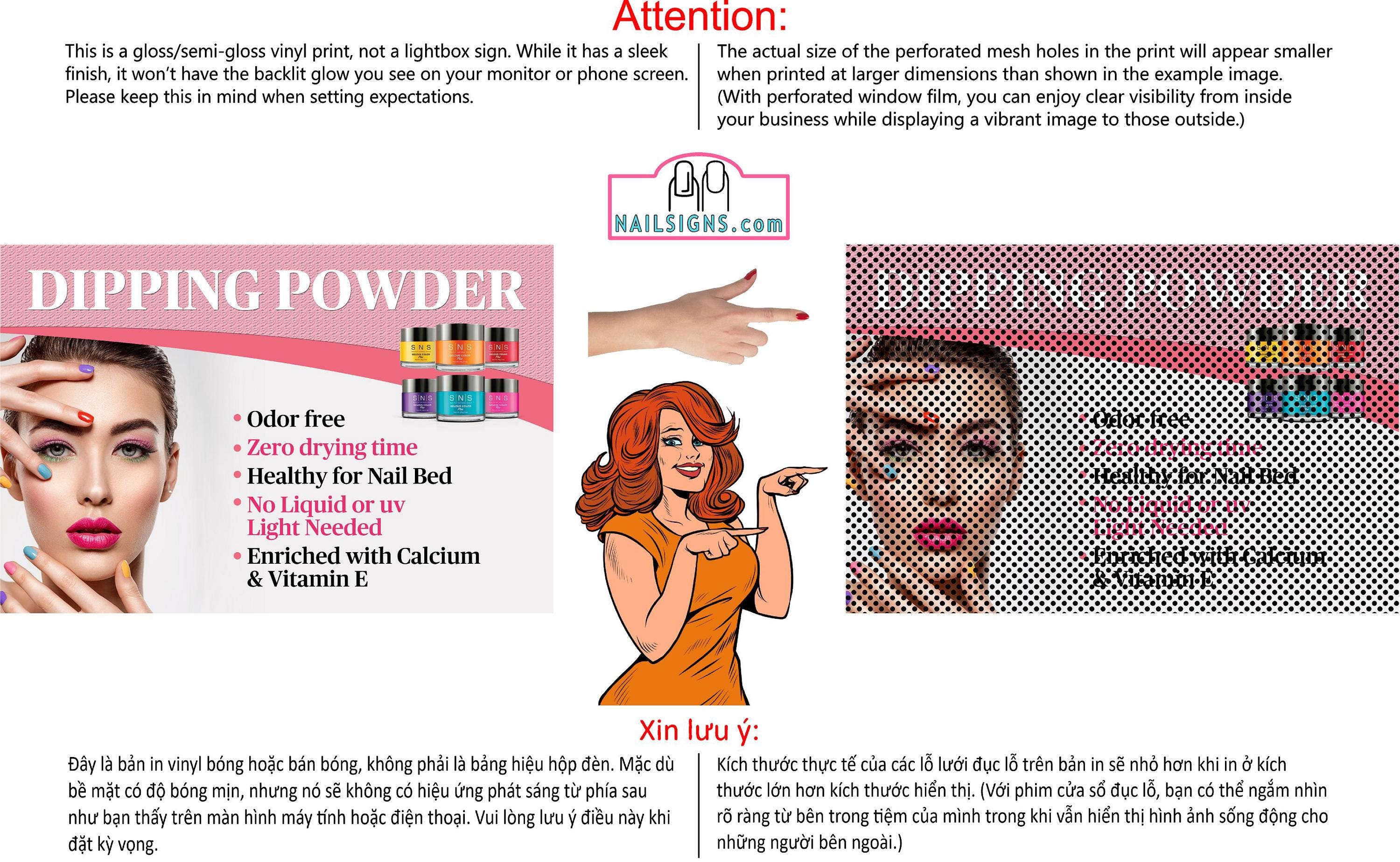 Salon 09 Perforated Mesh One Way Vision Window See-Through Sign Salon Nails Poster Vinyl Advertising Dipping Powder Horizontal