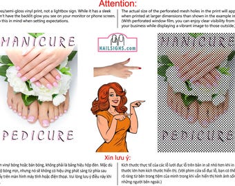 Pedicure & Manicure 11 Perforated Mesh One Way Vision See-Through Window Sign Salon Nails Poster Vinyl Foot Feet Advertising Rose Vertical
