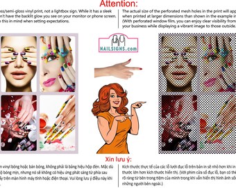 Salon 24 Perforated Mesh One Way Vision Window See-Through Sign Salon Manicure Nails Poster Vinyl Advertising Vertical