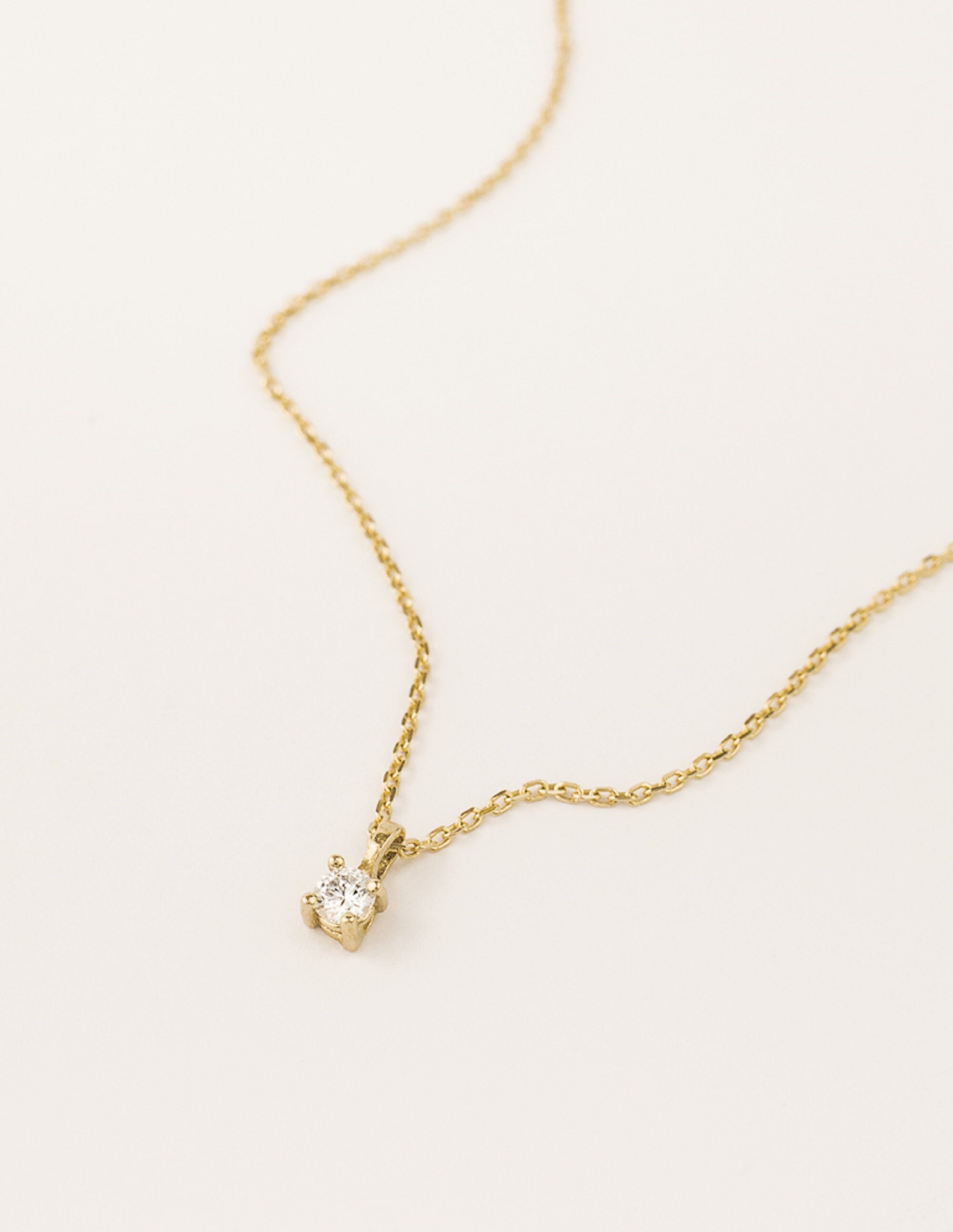 Dainty Gold Diamond Necklace 14k Gold Solitaire Moissanite Etsy