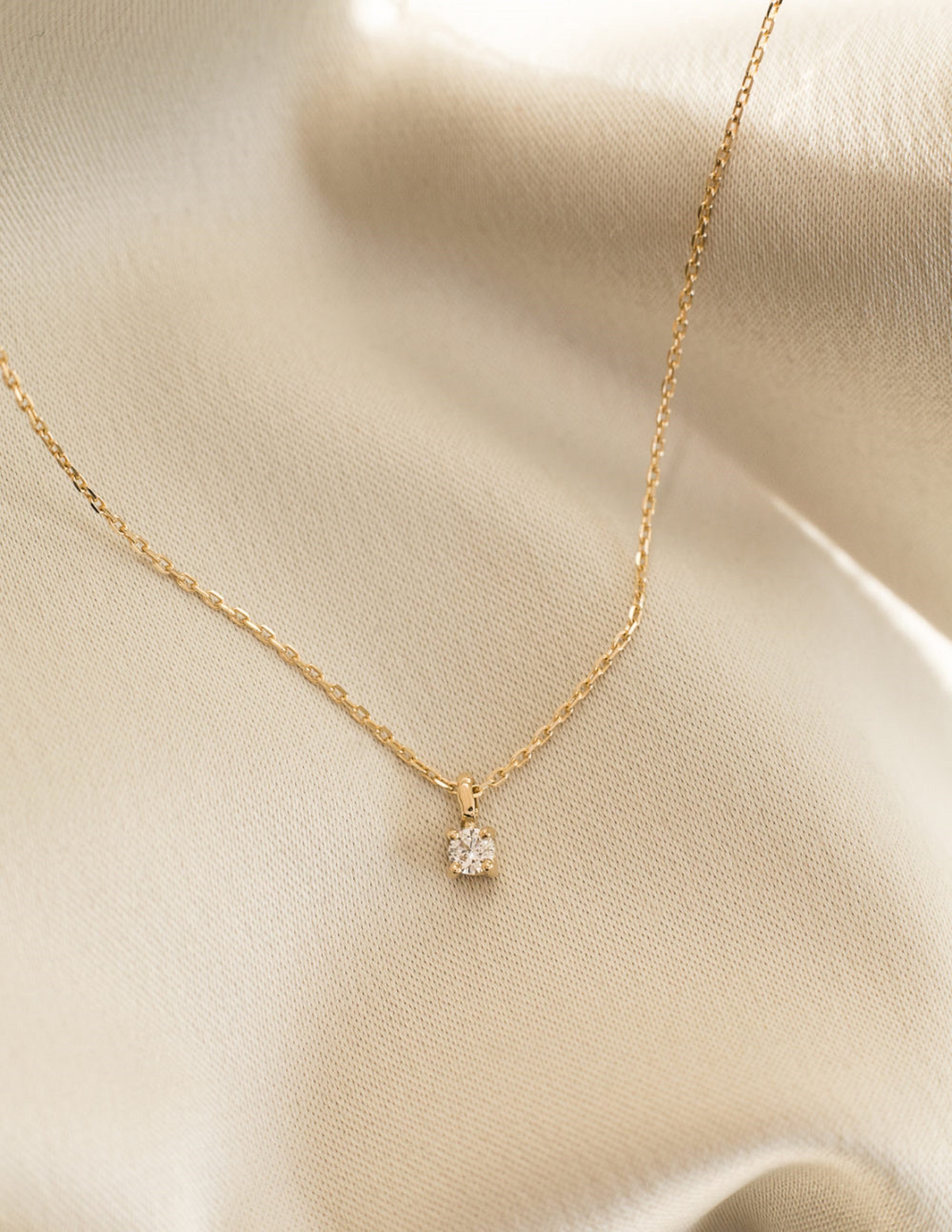 Dainty Gold Diamond Necklace 14k Gold Solitaire Moissanite Etsy