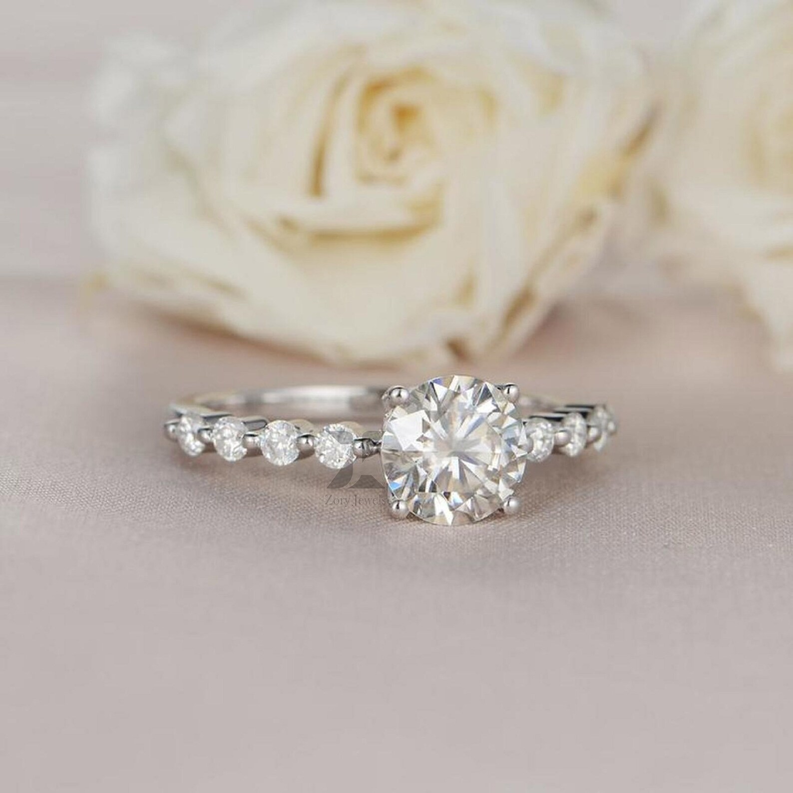 1CT Round cut Moissanite Diamond Wedding Ring Shared Prong Etsy