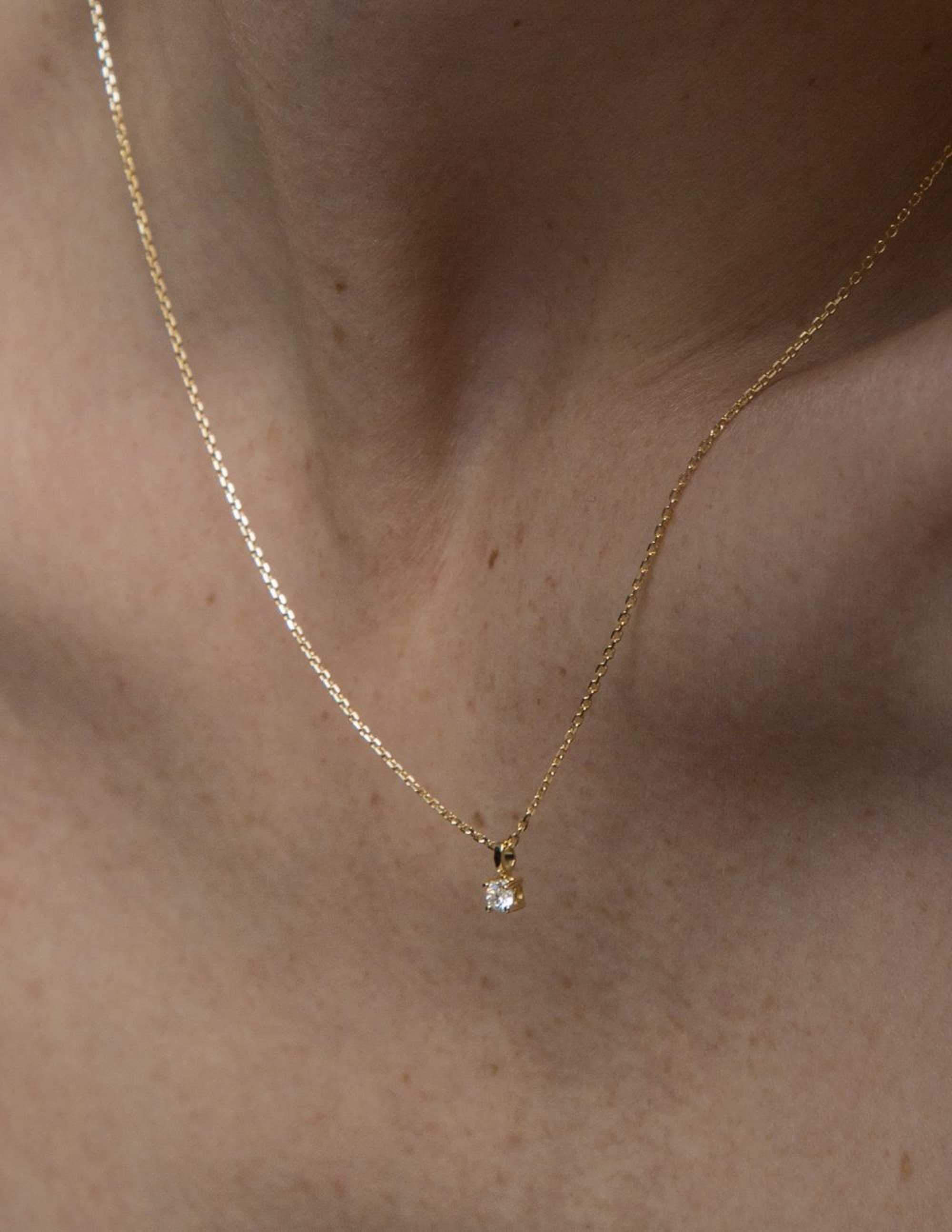 Dainty Gold Diamond Necklace 14k Gold Solitaire Moissanite Etsy