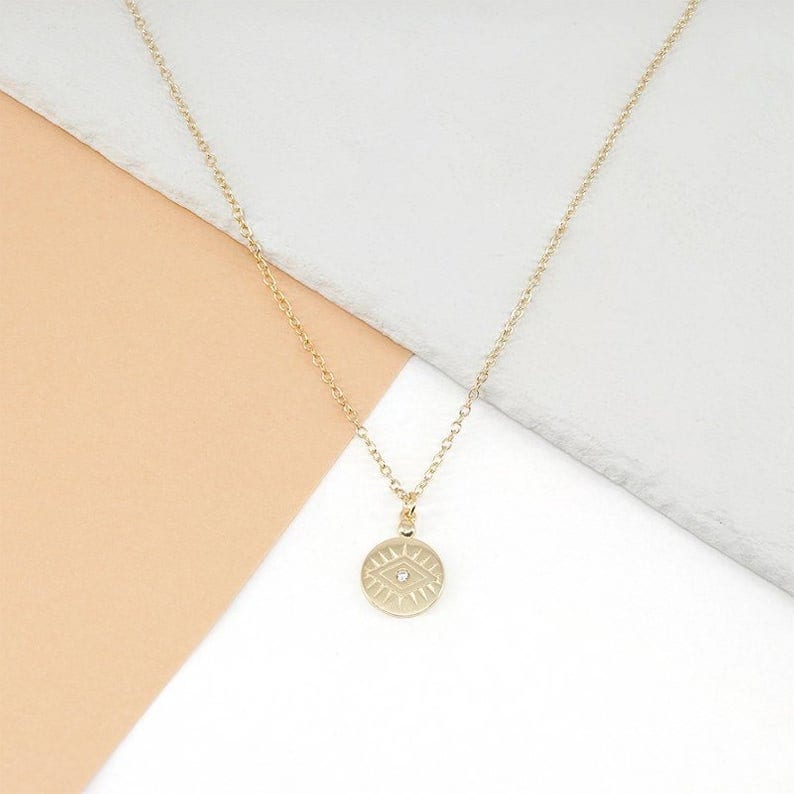 Gold Delicate Evil Eye Design Zircon Studded Dainty Necklace 925 Silver Jewelry gift for her minimalist jewelry beautiful antique necklace