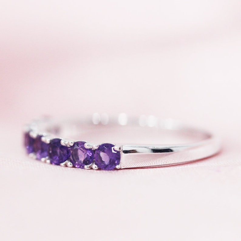 Natural Amethyst Gemstone Half Eternity Band Ring 925 Sterling Silver Jewel Engagement Ring gift for her