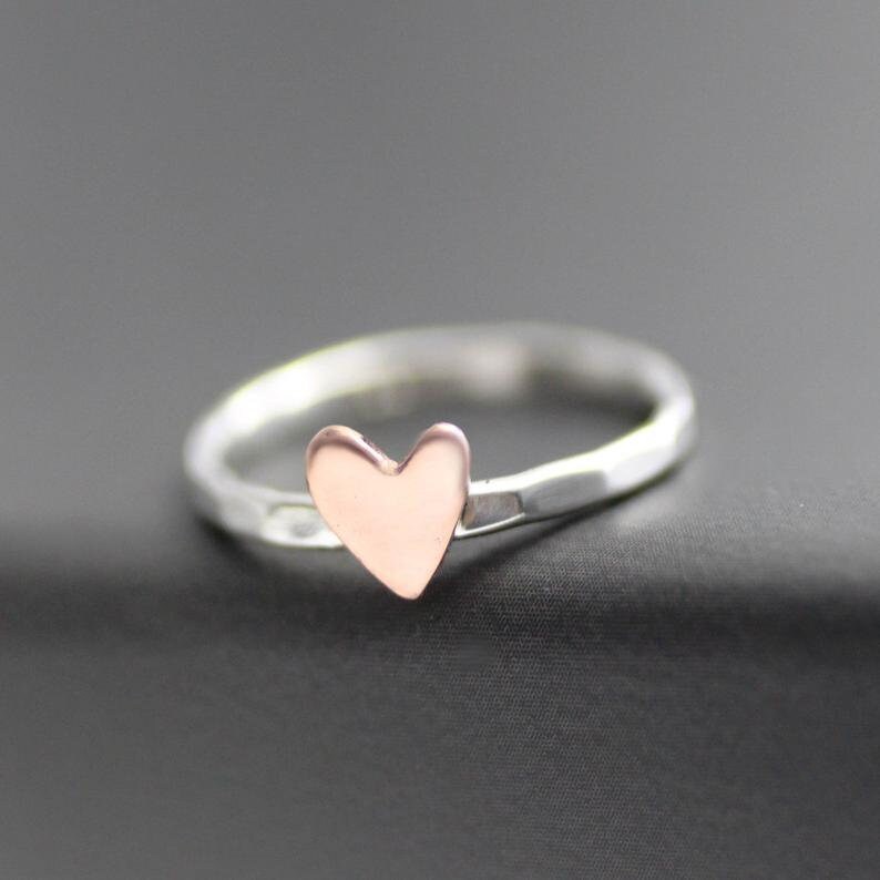 Love Ring Rose Gold Heart Delicate Stackable Sterling Silver | Etsy