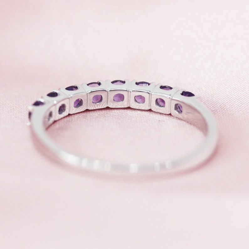 Natural Amethyst Gemstone Half Eternity Band Ring 925 Sterling Silver Jewel Engagement Ring gift for her
