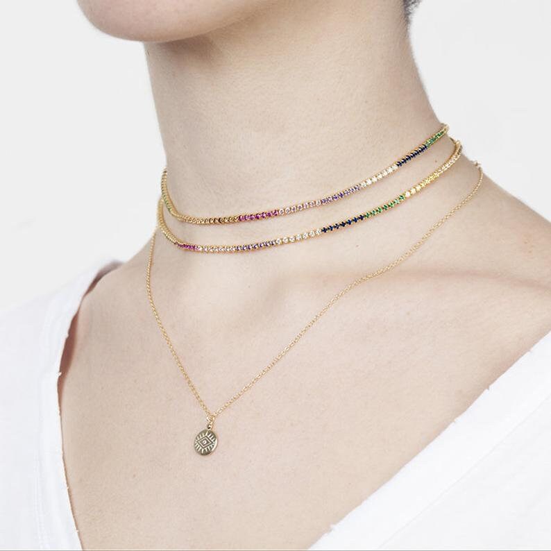 Gold Delicate Evil Eye Design Zircon Studded Dainty Necklace 925 Silver Jewelry gift for her minimalist jewelry beautiful antique necklace